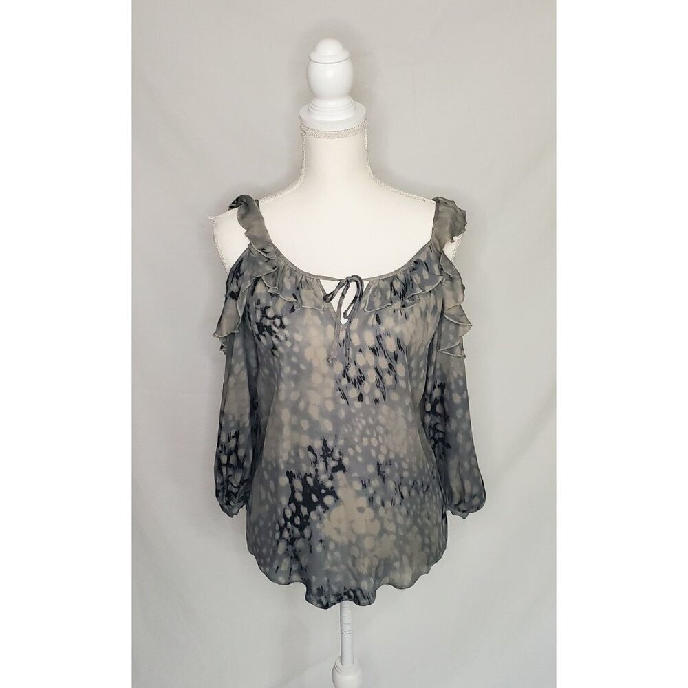 Parker Womens Long Sleeve Cold Shoulder Keyhole Silk Top Animal Print Size Small